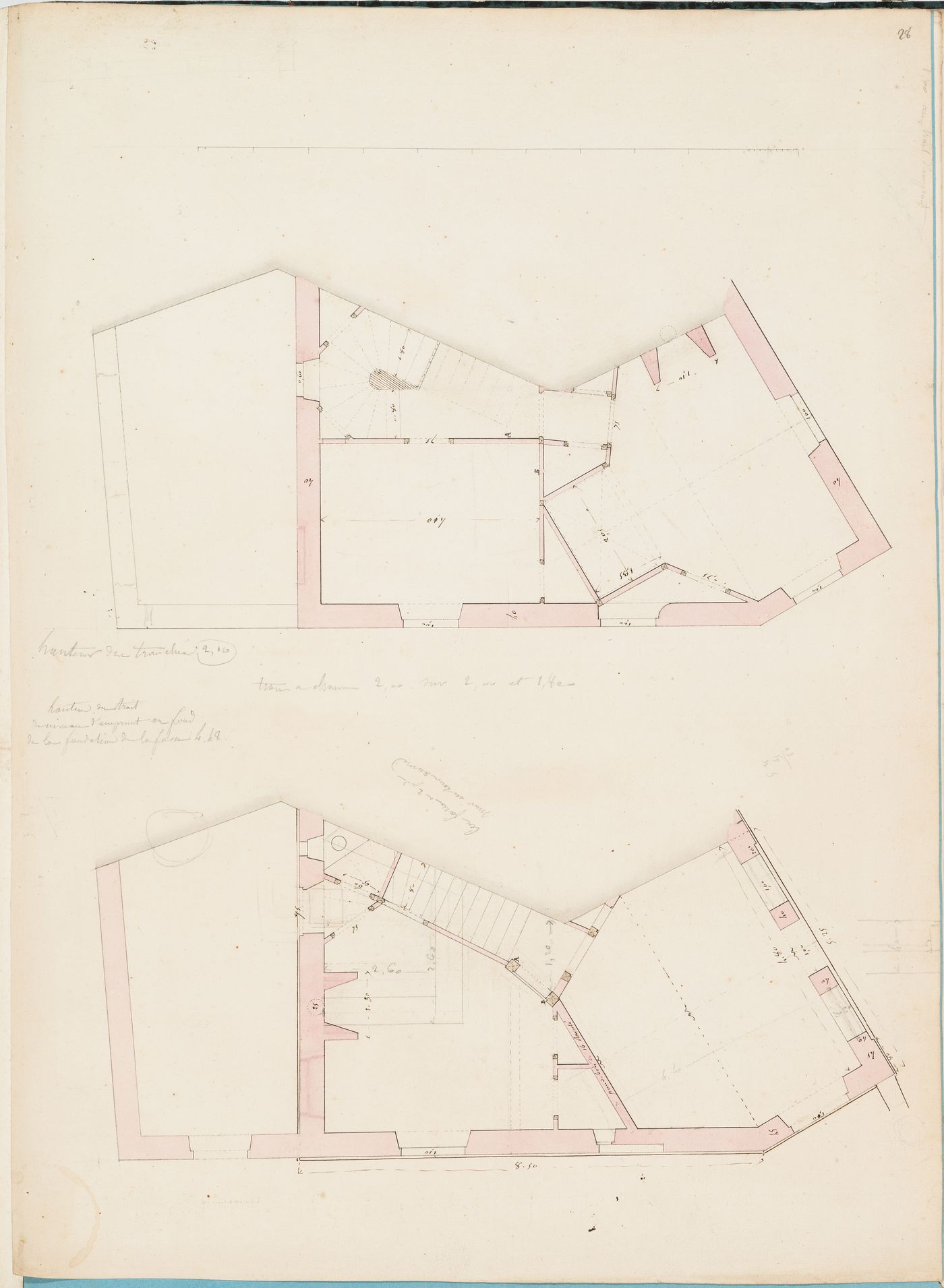 Plans for an unidentified building, probably for Parc de Clichy; verso: Roof plan and section for an unidentified building, possibly for Parc de Clichy
