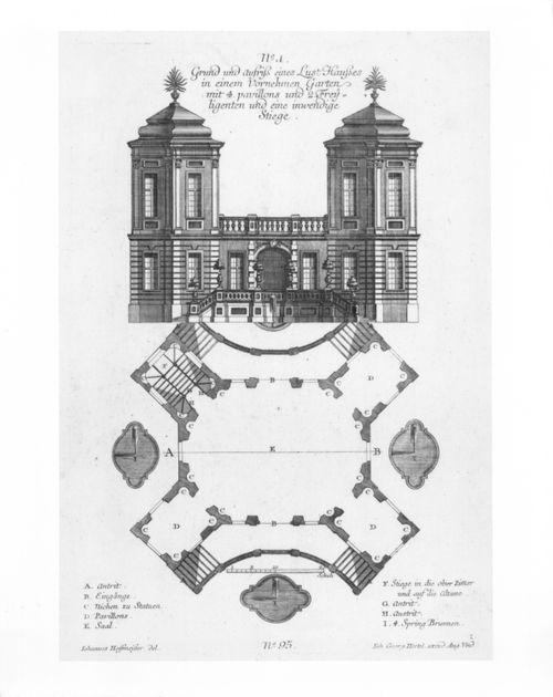 Ground floor plan and front elevation of a Garden Pleasure House