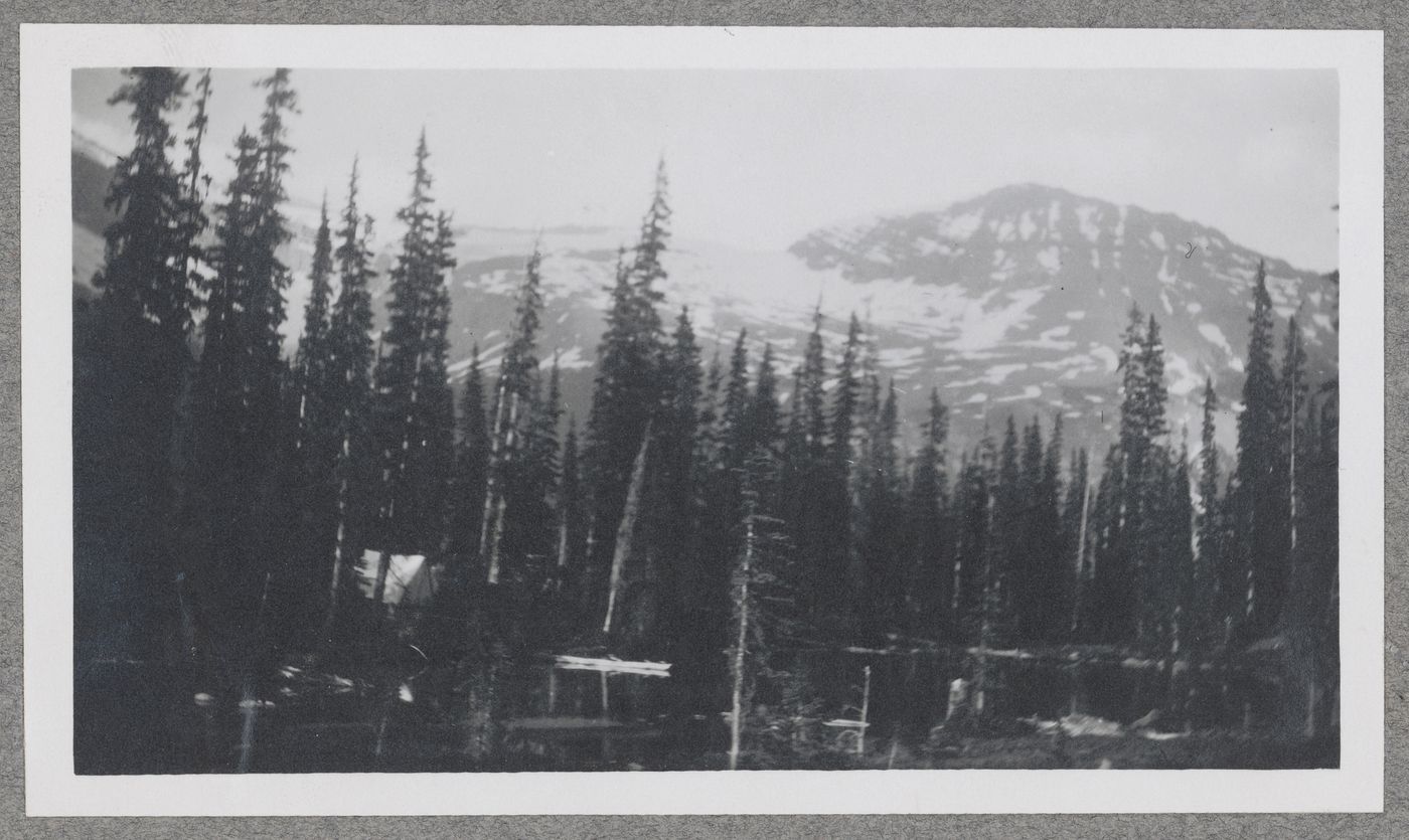 View of Heather Lake with tent on the left, Yoho National Park, Yoho Valley, British Columbia, Canada