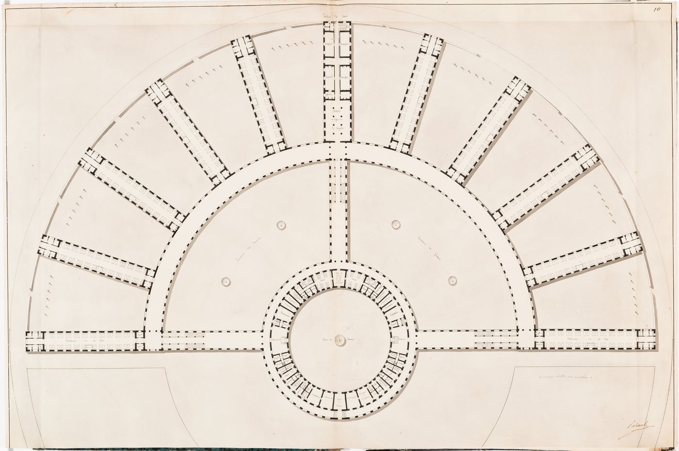 Ideal hospital for 800 or 1200 patients, Paris: Partial plan for number nine