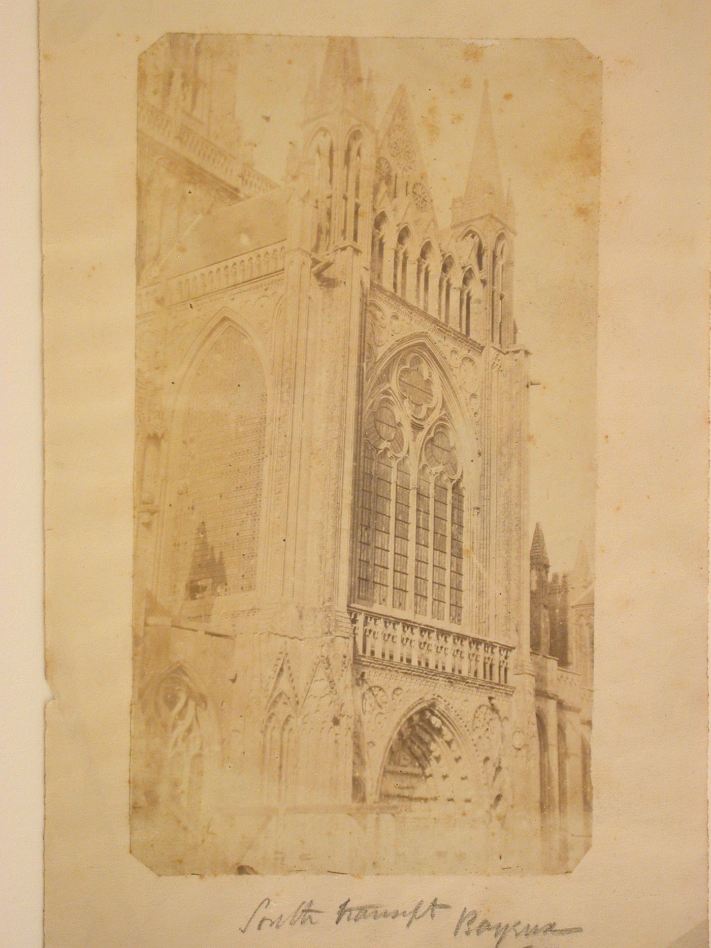 Partial view of the Cathédrale de Bayeux showing the south transept, Bayeux, France