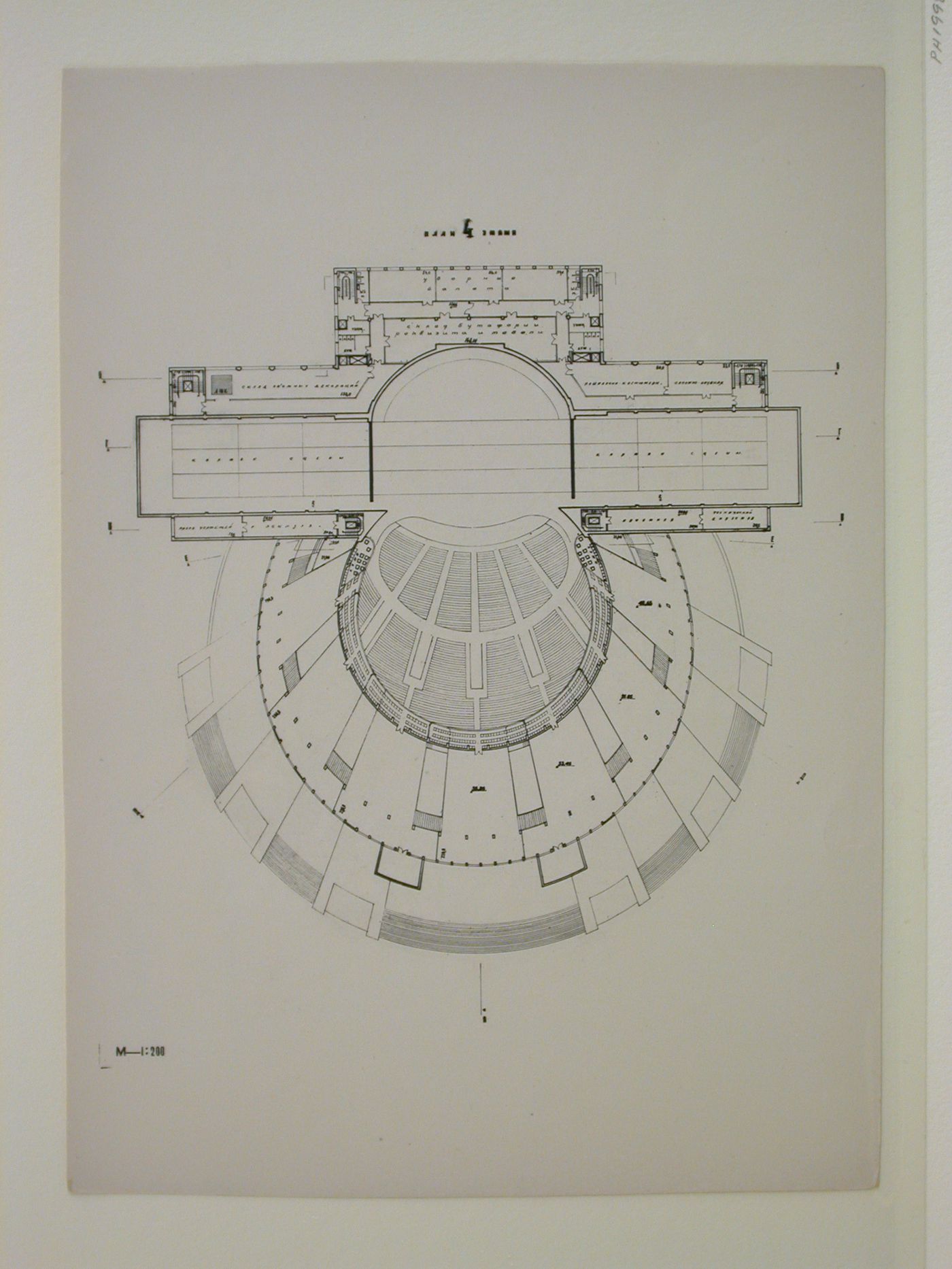 Photograph of a fourth floor plan for a Red Army Theater, Moscow