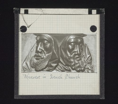 View of a misericord in a French church, France