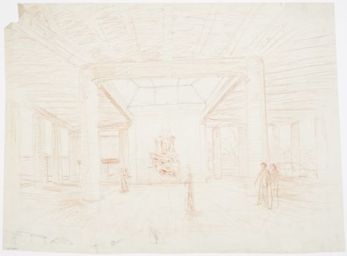 Interior sketch perspective for Monument Hall showing Resurrection Monument, Woodland Crematorium, Woodland Cemetery, Stockholm, Sweden