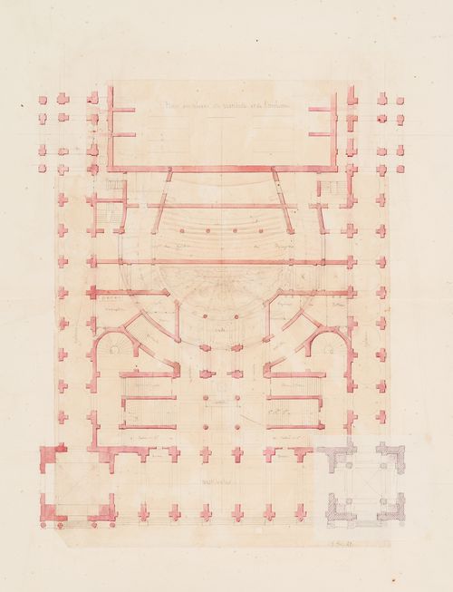 Plan for the "niveau de vestibule et de l'orchestra" for an opera house for the Académie royale de musique