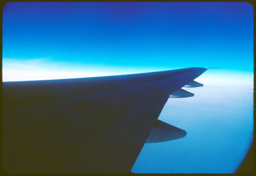 Airplane wing on a flight to Paris