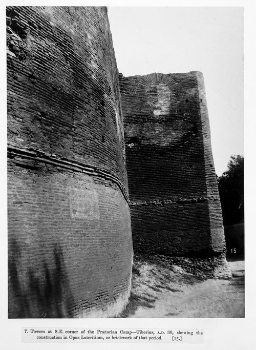 Towers at S.E. corner of the Pratorian camp - Tiberius A.D.30 showing the construction in opus Lateritium or brick work of that period