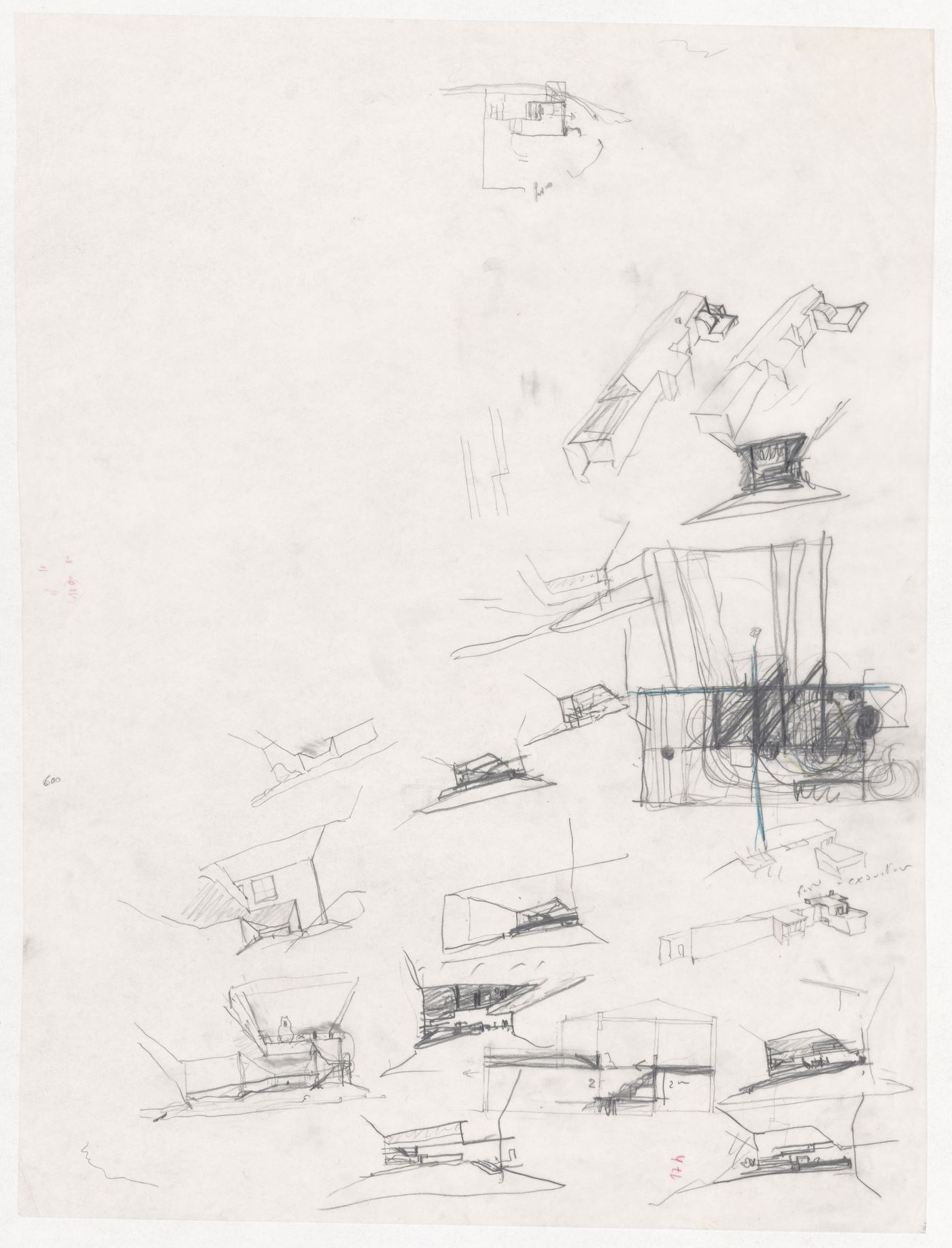 Sketch sections, perspectives, and axonometrics for Casa Erhard Josef Pascher, Sintra, Portugal
