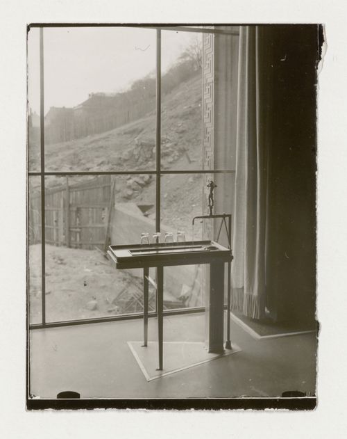Interior view of a reading room of Stockholm Public Library showing a window and a drinking fountain, 51-55 Odengatan, Stockholm