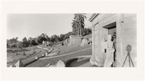 View with the Bradbury Mausoleum, Mountain View Cemetery, Oakland, California