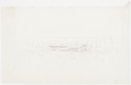 Perspective for the south and east façades for the 1949 design for the Mr. &  Mrs. George Jacobsen House, Hudson, Québec