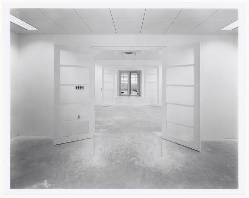 Interior view of the curatorial level showing the Exhibitions and Publications Division offices from the innermost workroom, Canadian Centre for Architecture under construction, Montréal, Québec