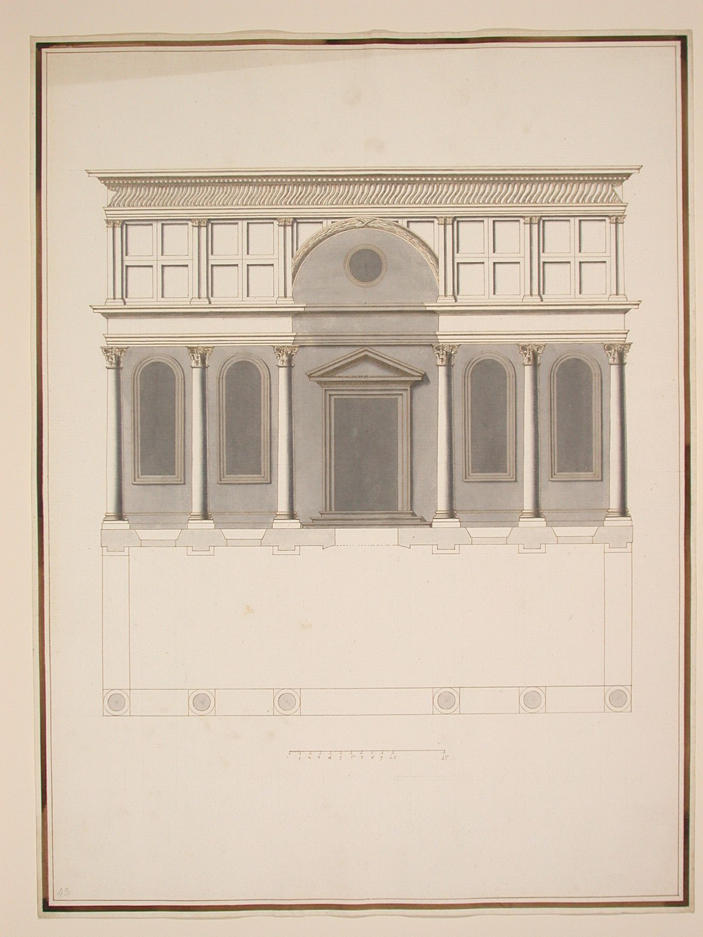 Plan and elevation of the Pazzi Chapel in Santa Croce, Florence