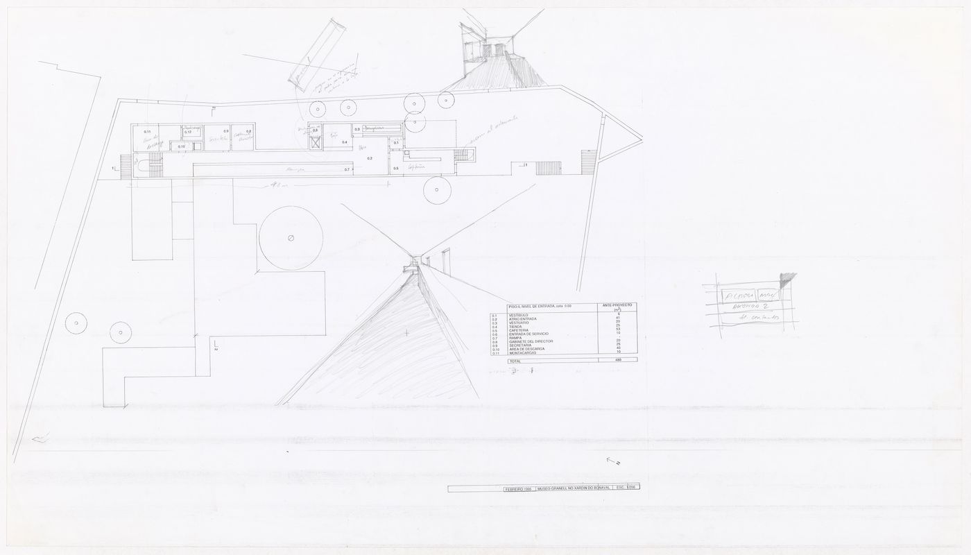 Plan and sketches for Museu Granell, Santiago de Compostela, Spain
