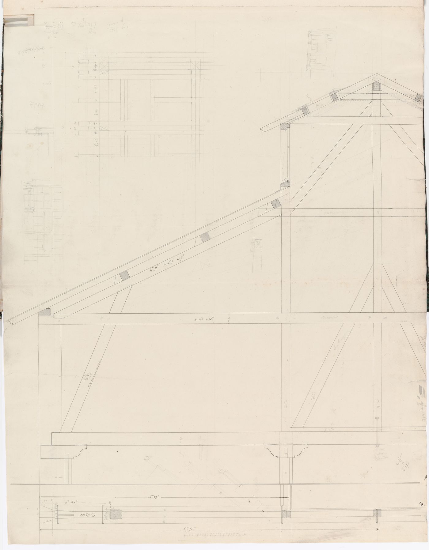 Project for a stud-farm "Haras de Madrid", Bois de Boulogne: Section showing roof trusses, probably for a stable