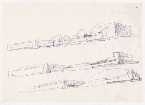 Sketch perspectives for Centro Cultural de Sines, Sines, Portugal; verso: Sketch