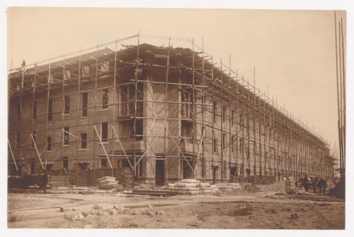 Exterior view of Tusschendijken Housing Estate under construction, Rotterdam, Netherlands