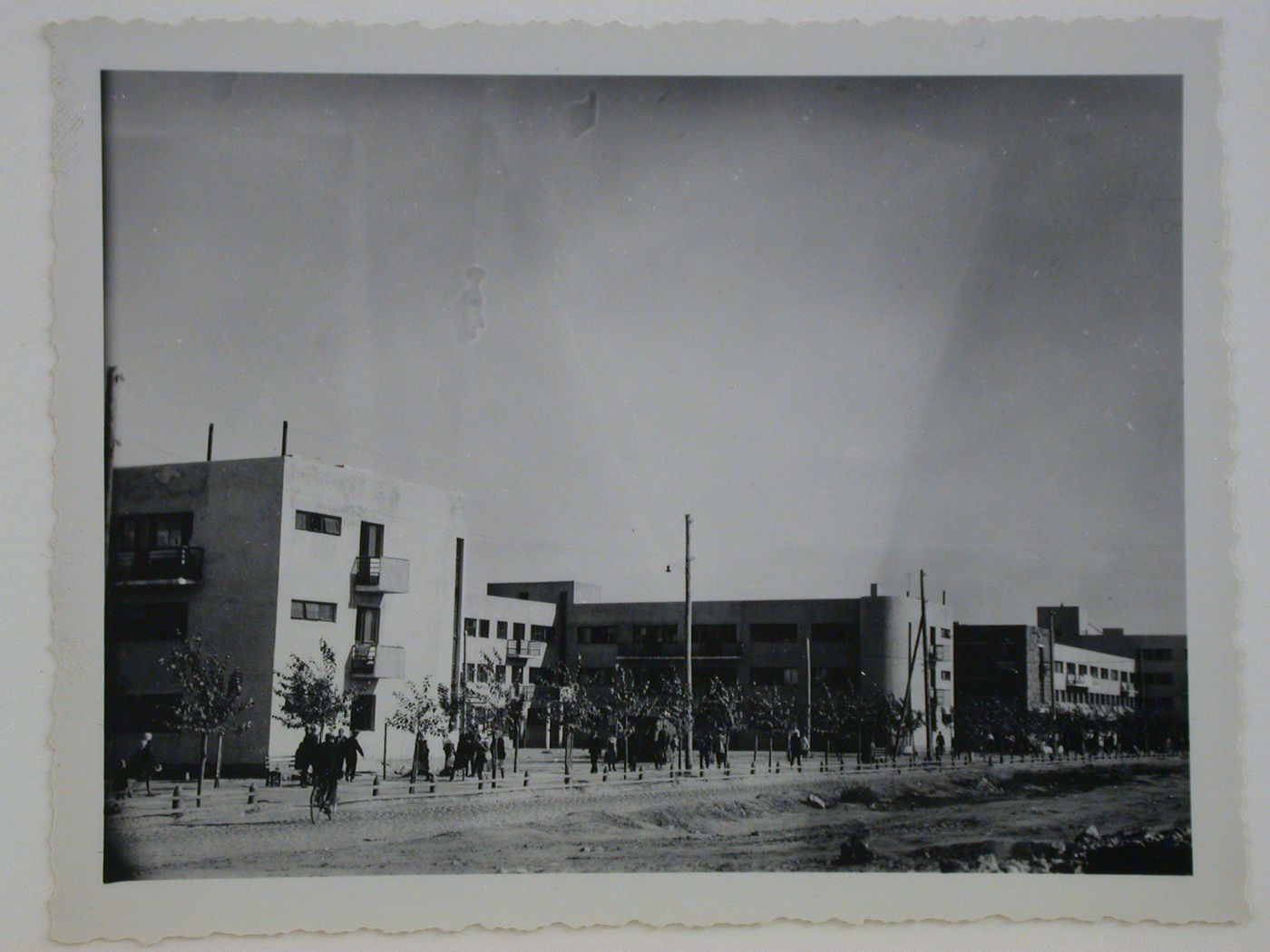 Exterior view of an unidentified apartment house, Zaporozhe, Soviet Union (now in Ukraine)