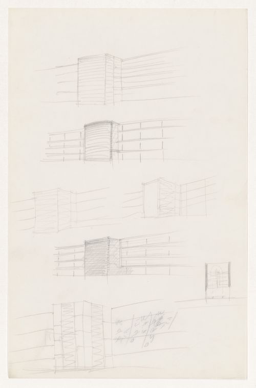 Perspective sketches and sketch plan for stairwells for Illinois Institute of Technology