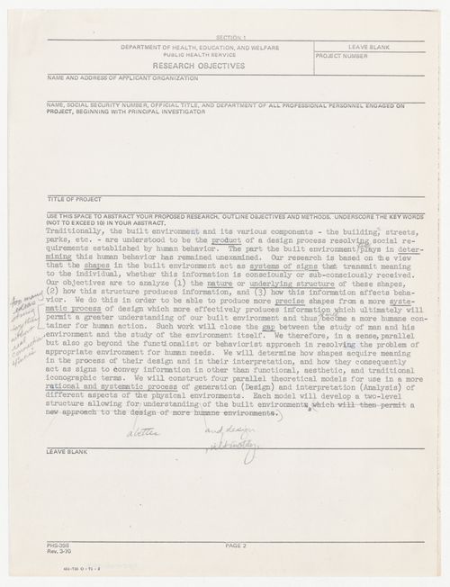 Abstract for Program in Generative Design from draft grant application to the National Institute of Mental Health (NIMH) / Department of Heath, Education, and Welfare