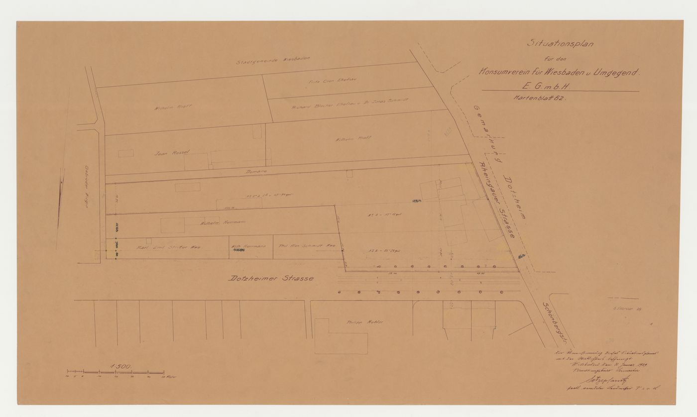 Site plan of existing conditions for a housing estate, Wiesbaden, Germany