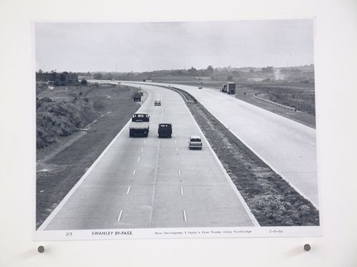 View of main carriageway and Layby's from Trunks Alley footbridge, during construction of the Swanley Bypass, England