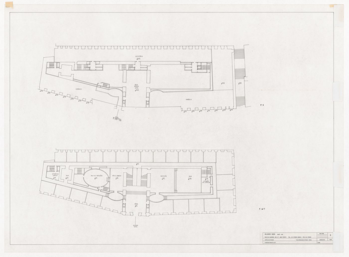 Fifth, sixth and seventh floor plans for Recuperaçäo do Edifício dos Grandes Armazéns, Bloco C, Reconstrução do Chiado, Lisbon, Portugal