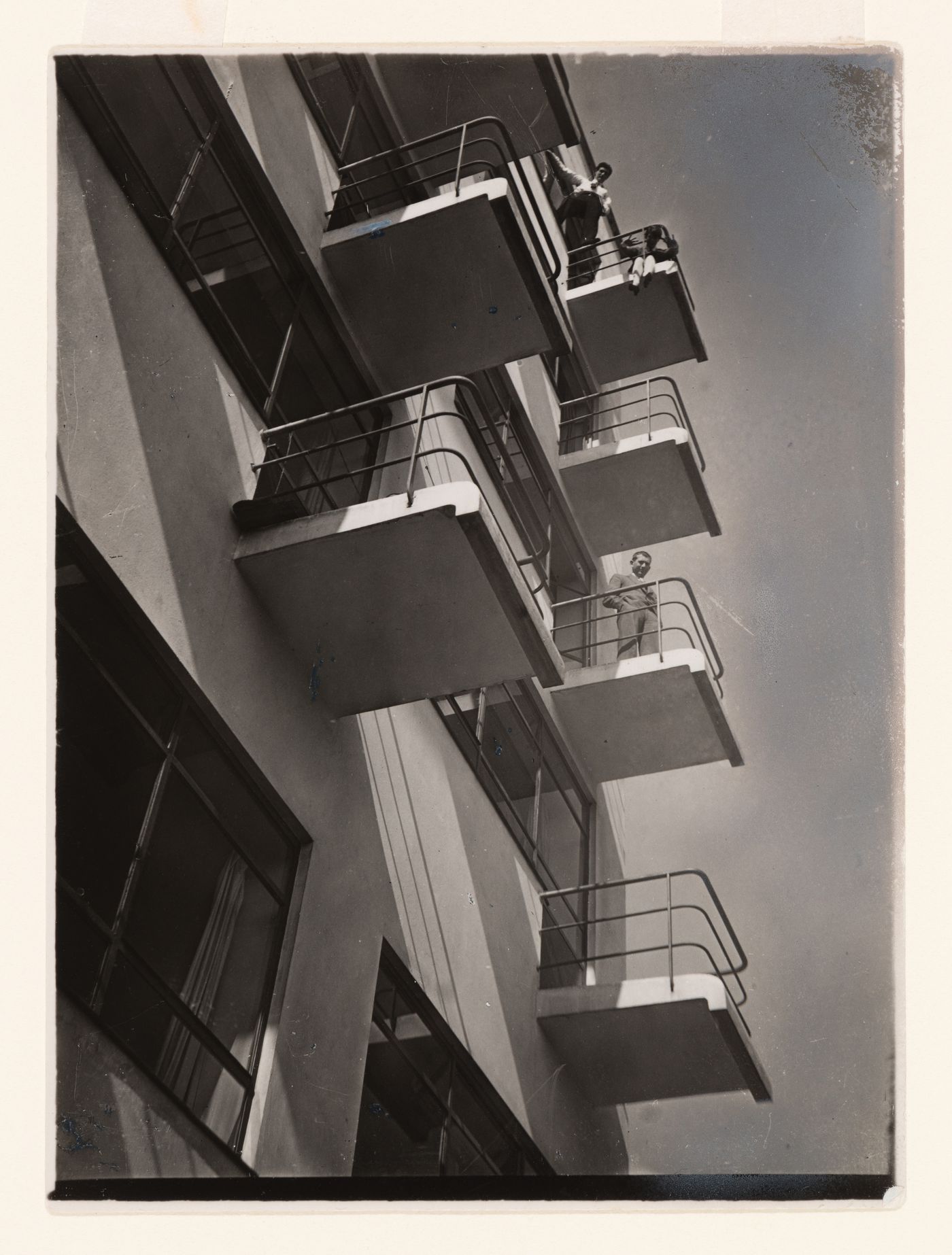 Portrait of Marcel Breuer on a studio balcony at the Bauhaus, Dessau, Germany