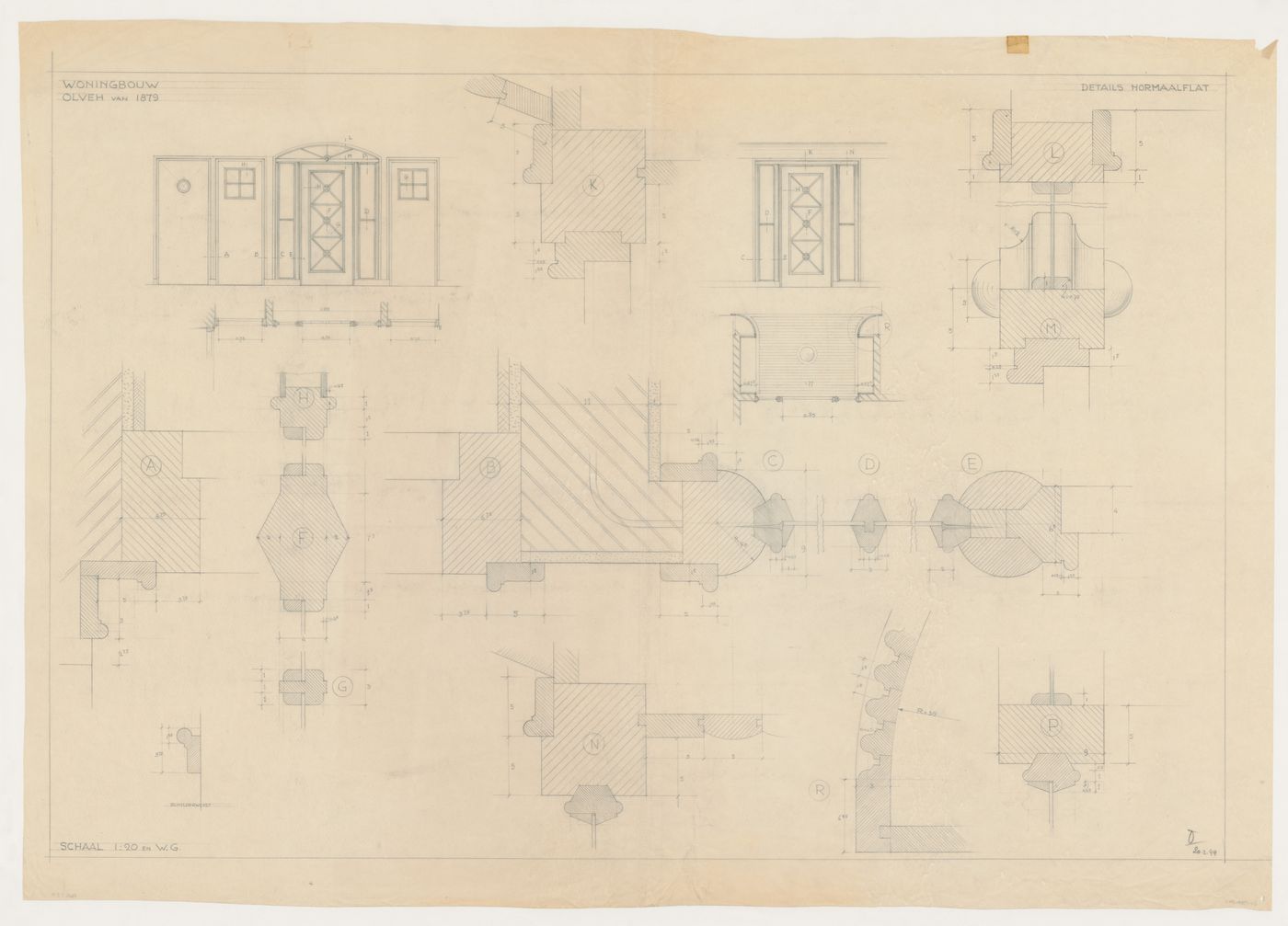 Elevations and sectional details for an apartment doorway for Olveh mixed-use development, Rotterdam, Netherlands