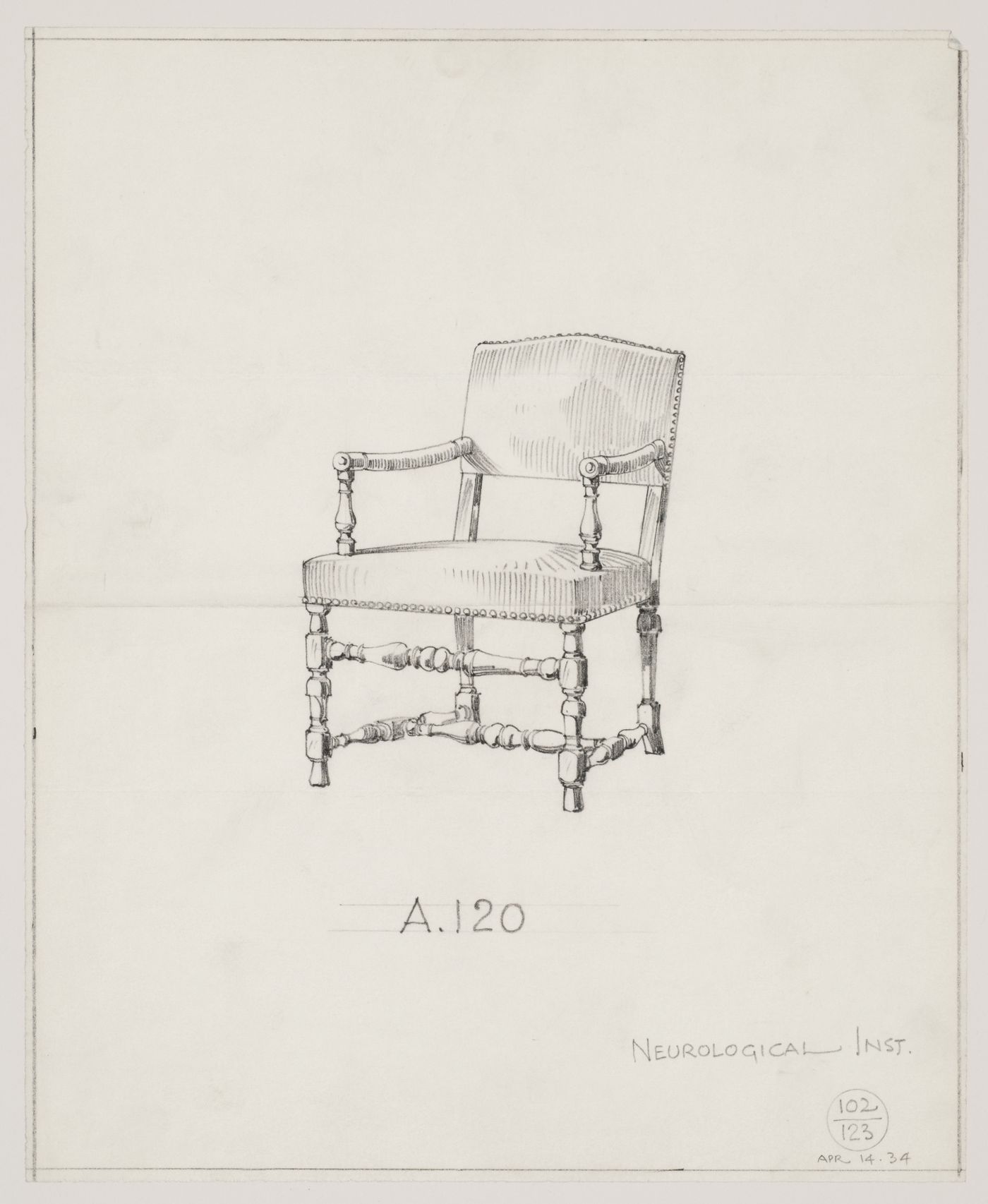 Montréal Neurological Institute, Montréal, Québec: drawing of a chair