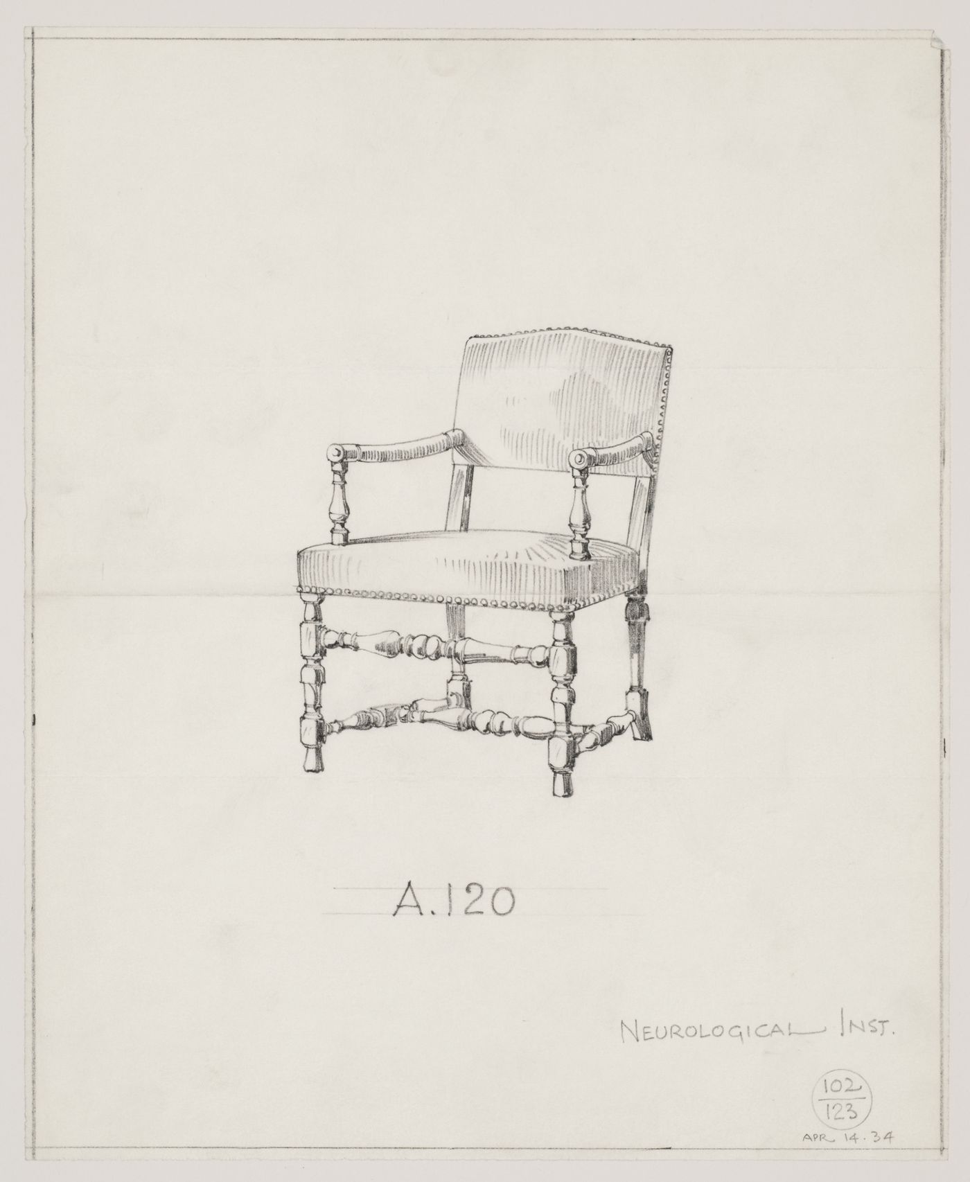 Montréal Neurological Institute, Montréal, Québec: drawing of a chair