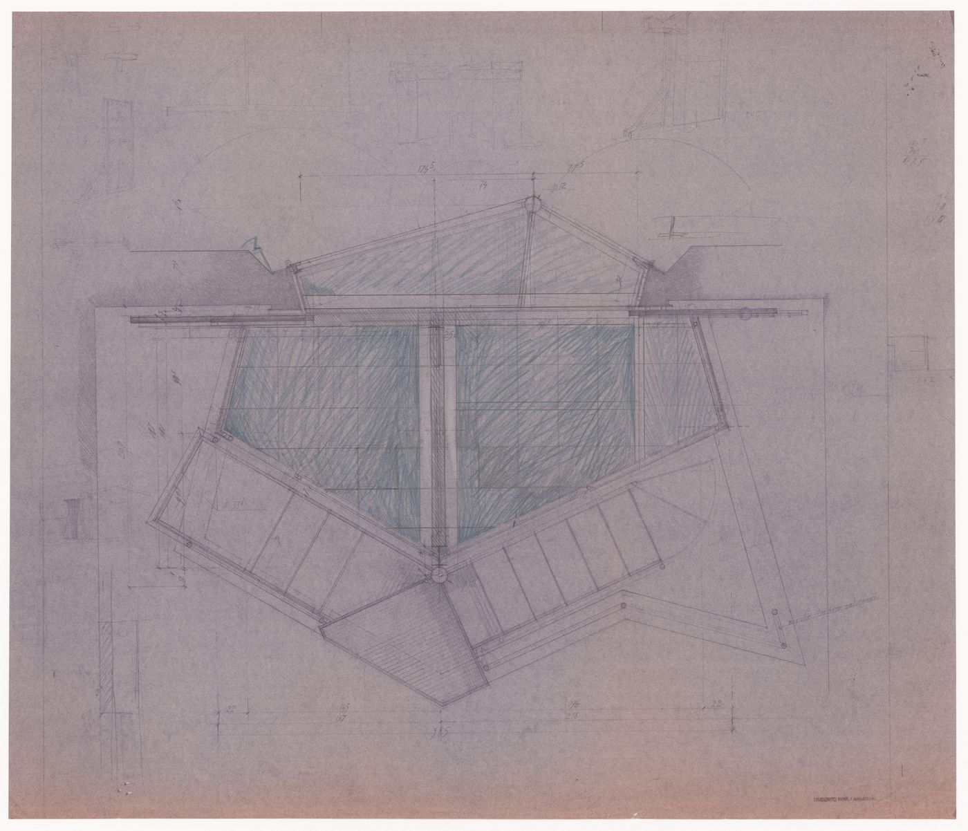 Plan of back balcony's roof for Casa Frea, Milan, Italy