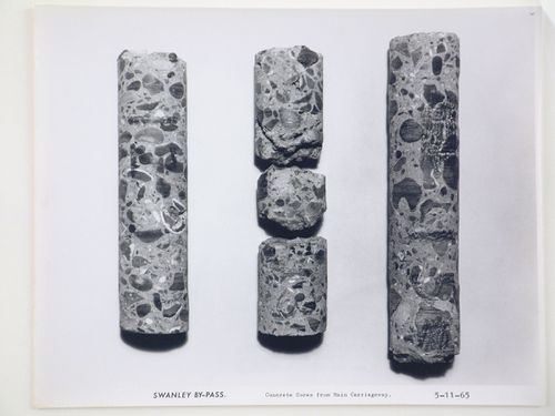 Studio view of concrete cores from main carriageway of the Swanley Bypass, England