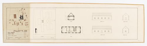 Site plan, section, plan, and elevations of the caretaker house (Casa del ustode / variants), Scuola elementare a Fagnano Olona, Italy