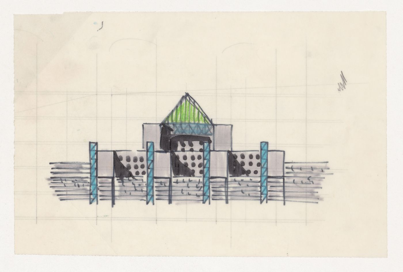 Sketch elevation for Casa dello studente, Trieste, Italy