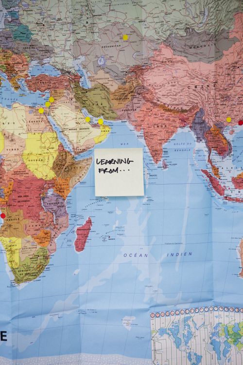 Close-up view of a geographic map, CCA Building, Montreal, Canada, from the artist book "Uncollected at CCA"