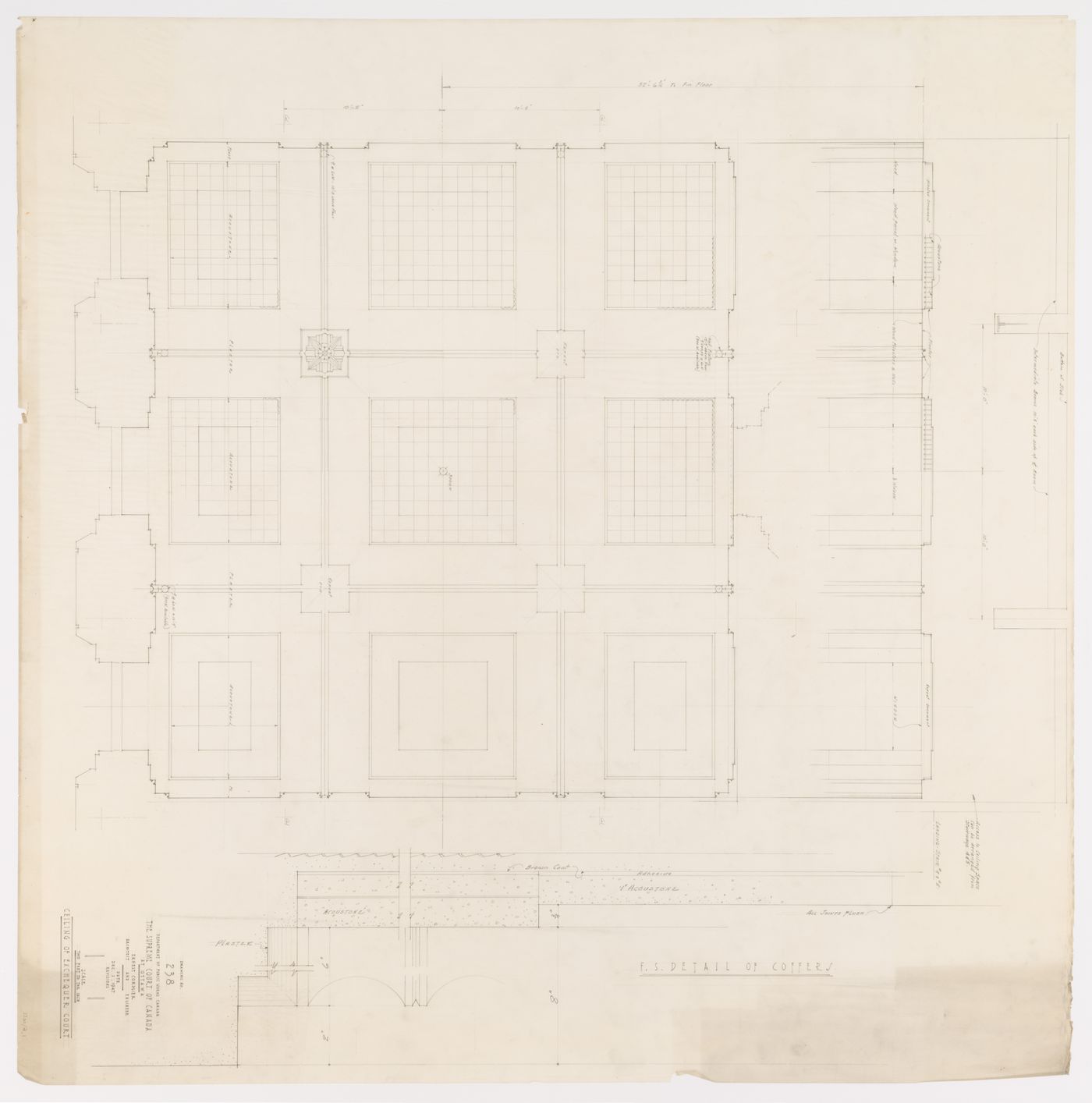 Détails du plafond de la Cour de l'Échiquier, Cour suprême du Canada, Ottawa, Ontario, Canada (1937-1953, 1977)