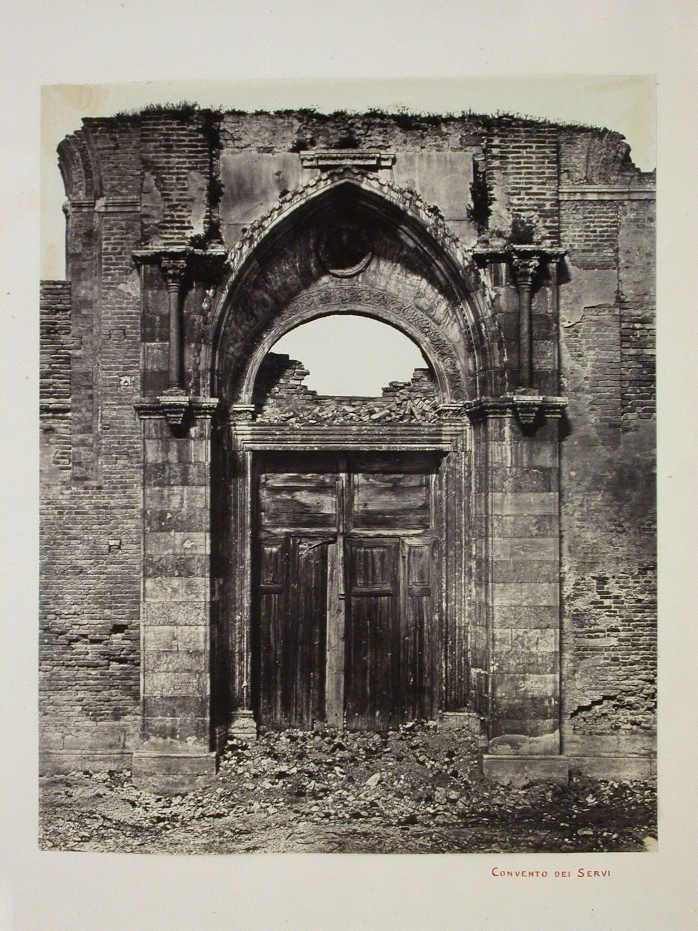 View of doorway of ancient convent, Italy