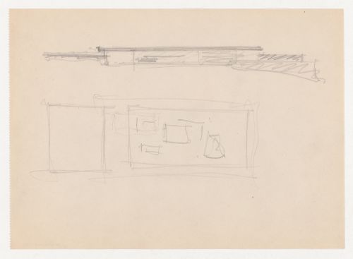 Sketch for the principal elevation and sketch plan for Museum for a Small City
