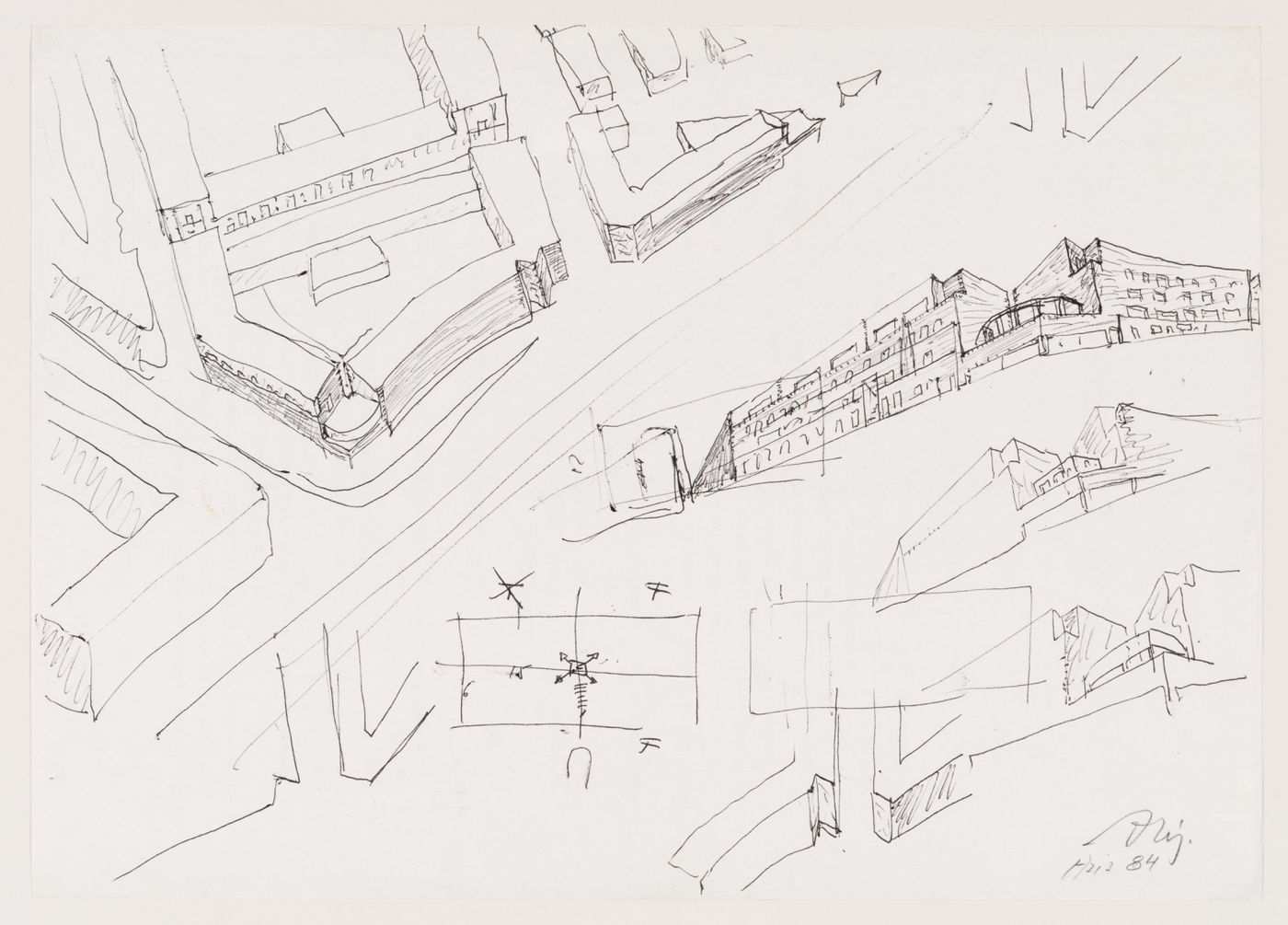 Sketches of housing blocks and building corners, Punt en Komma, The Hague