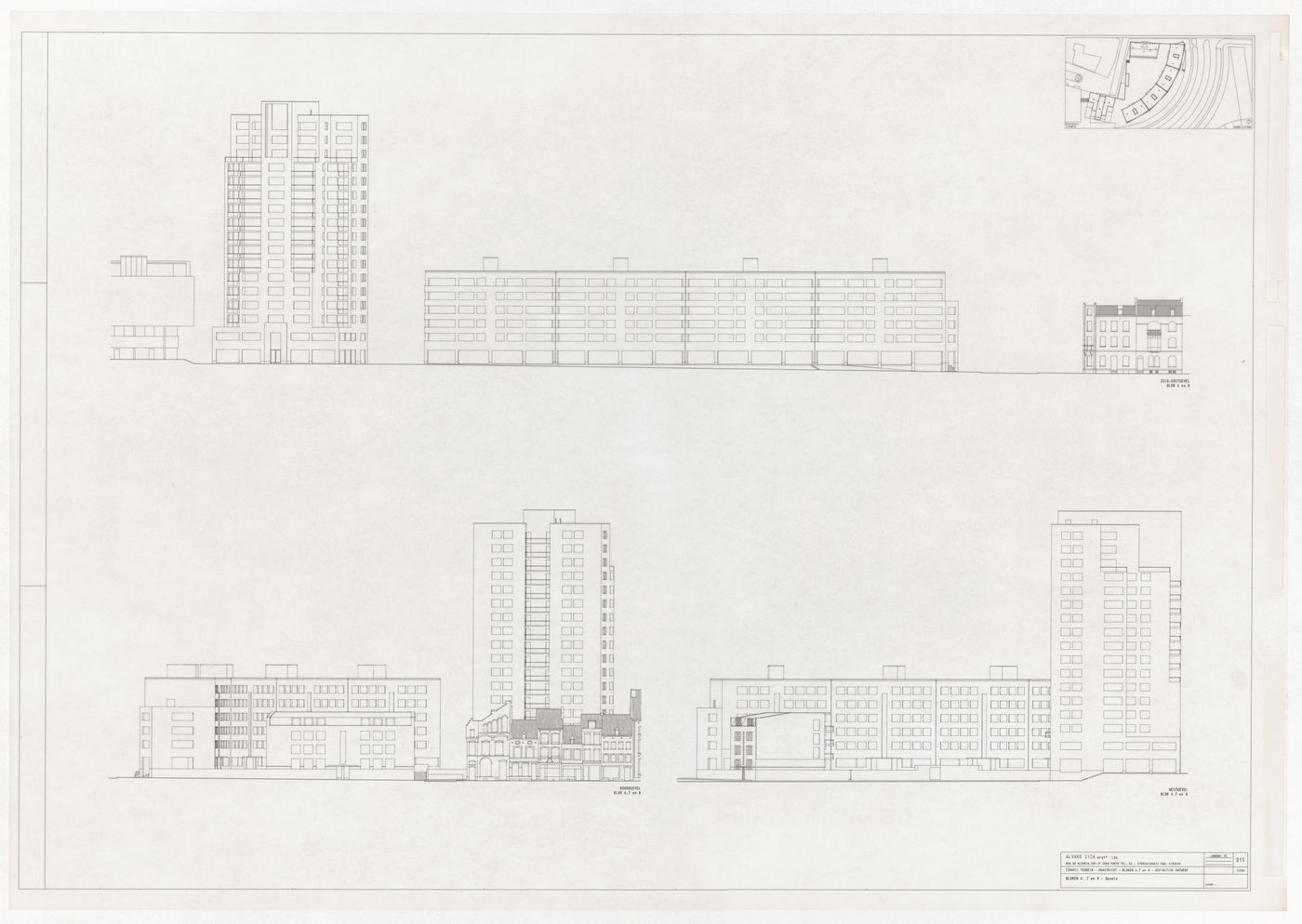Elevations for Ceramique Terrein Blocos de habitação e escritórios, Maastrich, the Netherlands