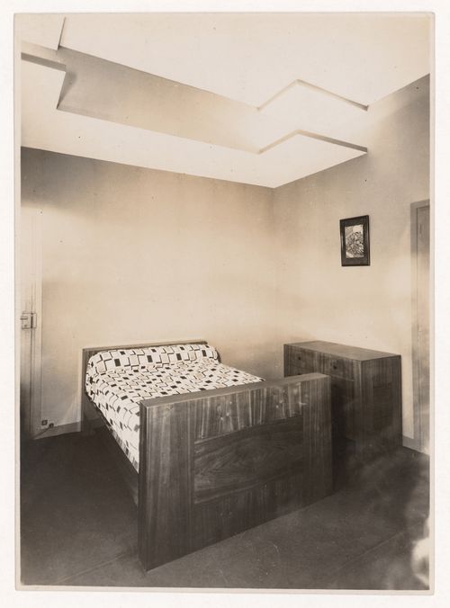 Interior view of bedroom in Hugo Gaertner's apartment, showing bed, rue Ampère in the 17th arrondissement, Paris, France