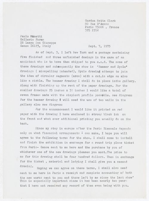 Letter from Gordon Matta-Clark to Paolo Minetti