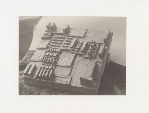 Photograph of a student model by L. Veneruz [?] on the topic "Rhythm and Space. Composition "City Block"" for the "Space" course at the Vkhutein (Moscow Higher Technical Institute), Moscow