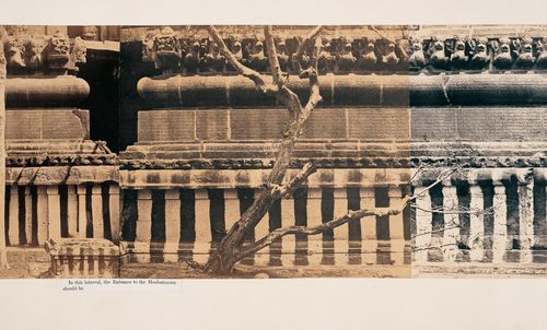 Partial view of the inscription panel at the base of the bimanum [sanctuary], Pirakatisvarar Tirukkoyil (also known as the Brihadisvara or Rajarajesvara Temple), Tanjore (now Thanjuvar), India
