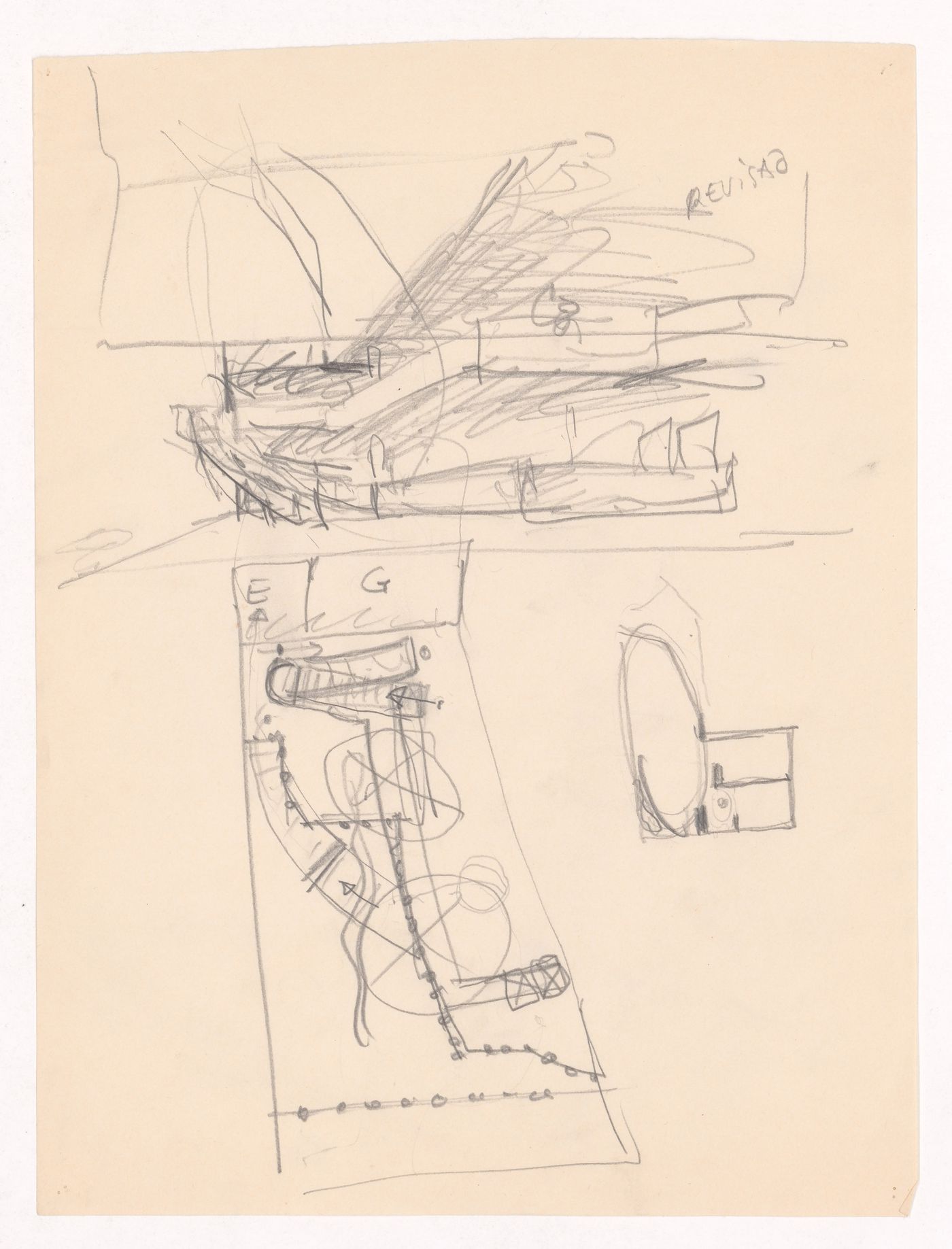 Sketch perspective and floor plans for Banco Borges & Irmão, Vila do Conde, Portugal