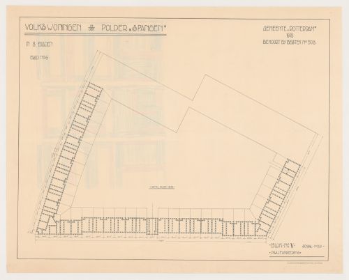 Piling plan for Block 5, Spangen Housing Estate, Rotterdam, Netherlands; verso: Elevation [?] for Block 5, probably showing the exterior colour scheme, Spangen Housing Estate, Rotterdam, Netherlands