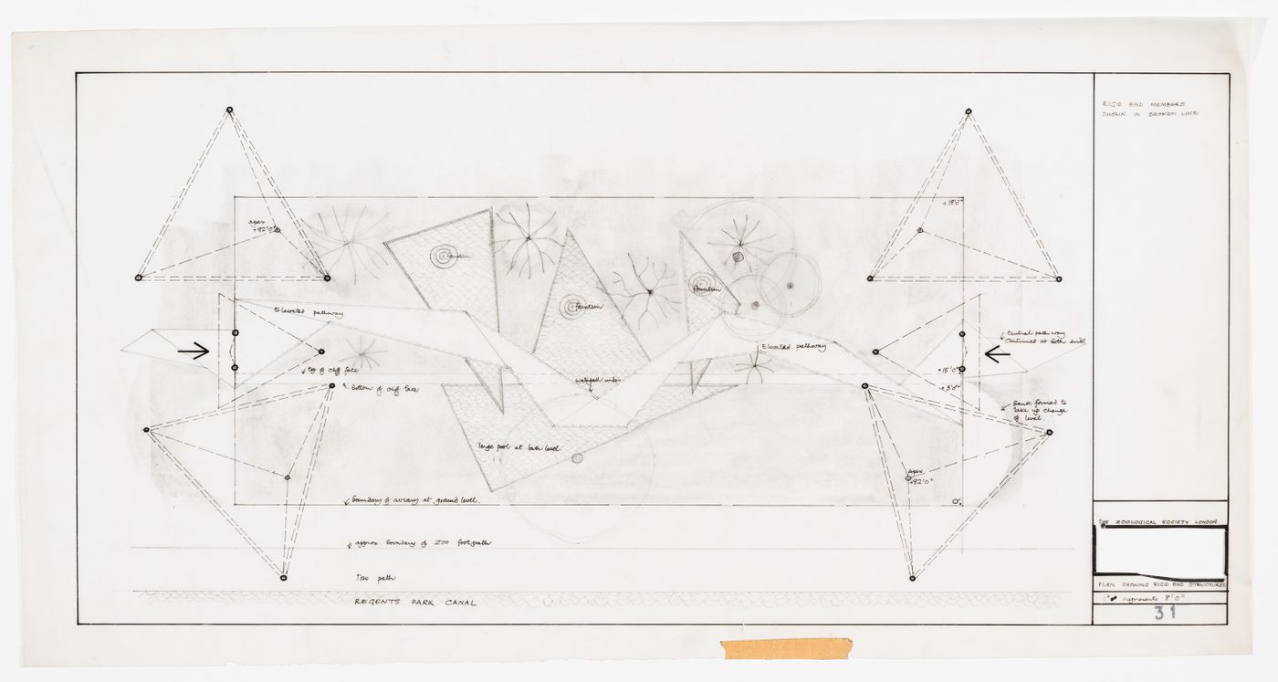 Plan showing rigid end structures for New Aviary, London Zoo