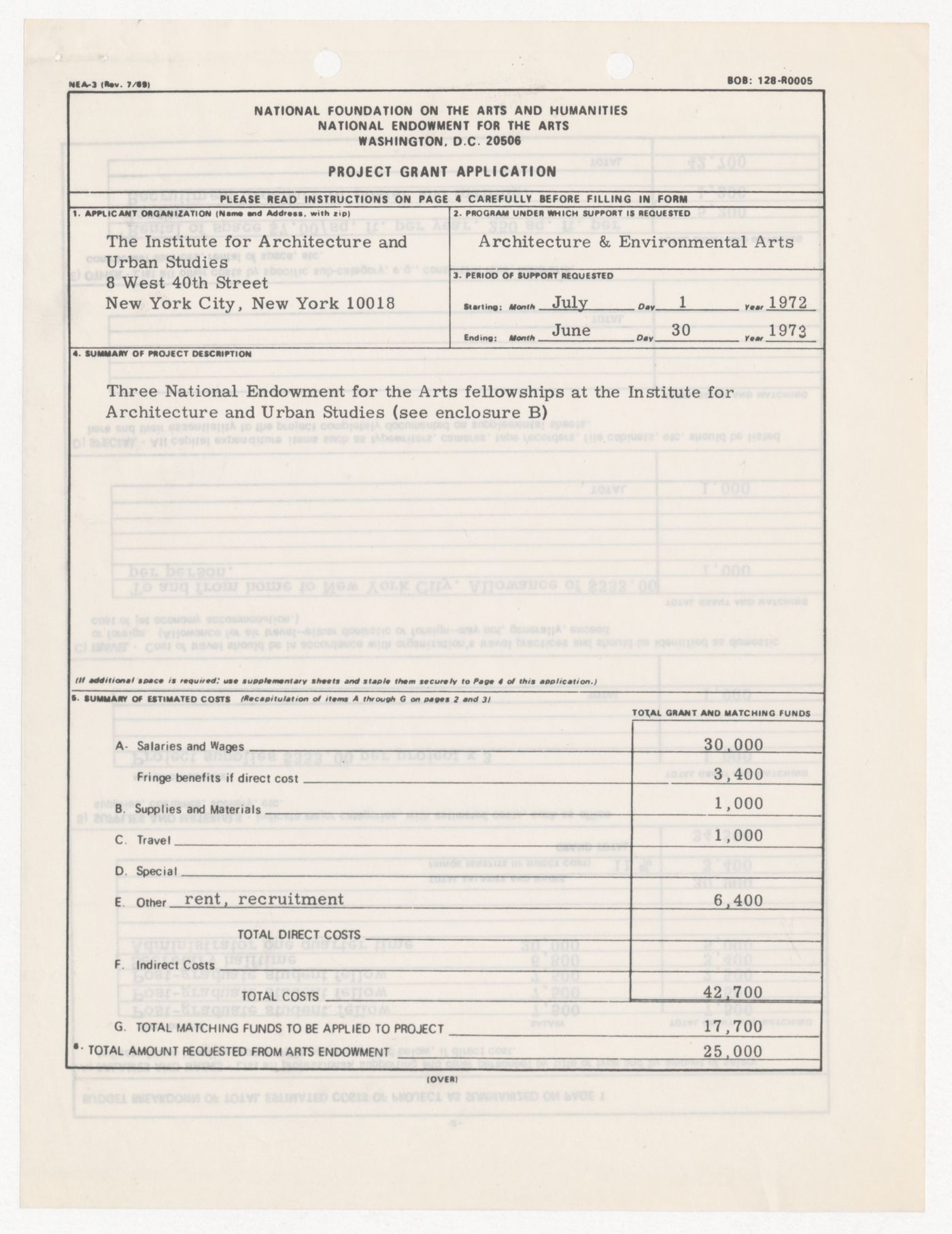 Grant application to the National Endowment for the Arts (NEA)