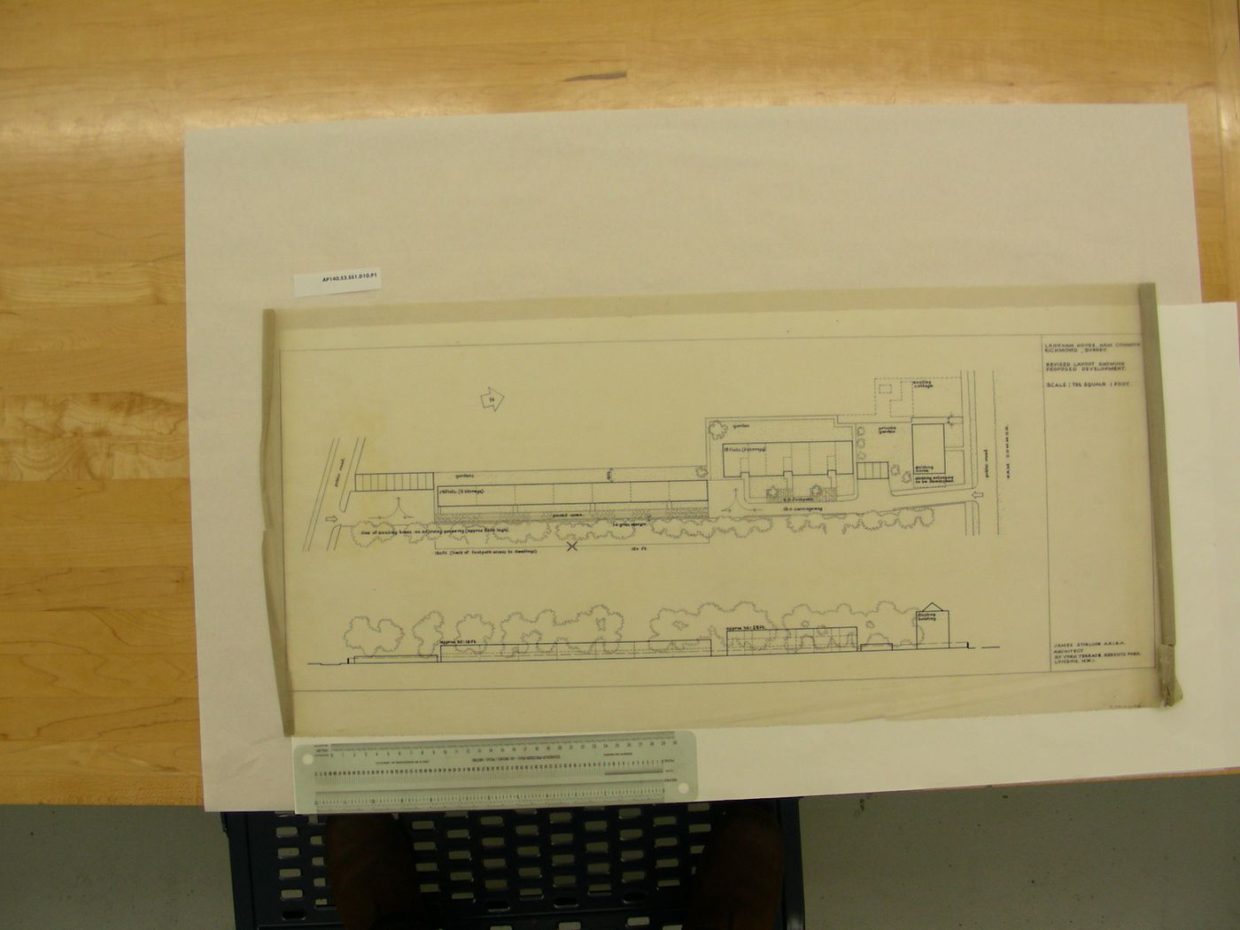 Flats at Ham Common, London, England: site plan and elevation